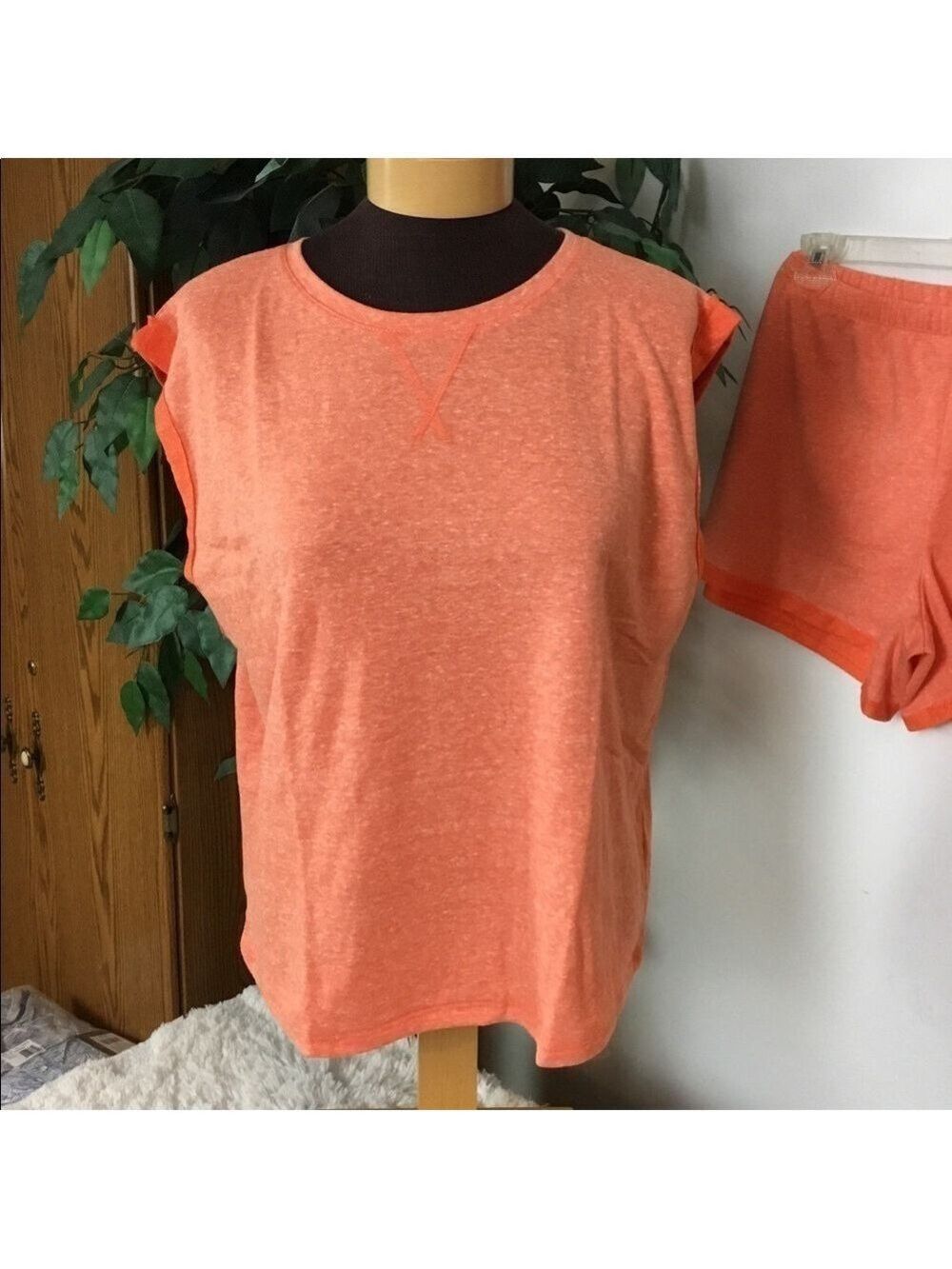 So French Terry sleeveless pajama top and short set XL color is coral - Picture 12 of 12